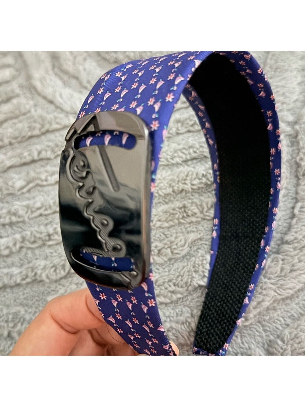 Reworked Salvatore Ferragamo Headband 
repurposed Authentic Necktie & shoe